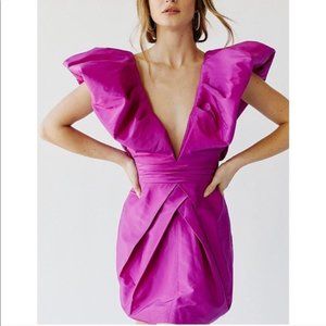 Ronny Kobo Roberta Puff Sleeve Ruffled Dress Size: Large